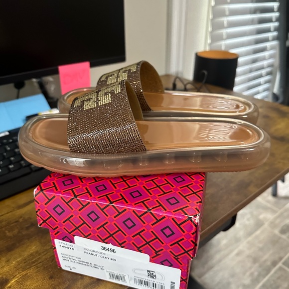 TORY BURCH PEANUT BROWN/CLAY BUBBLE JELLY SLIDE SANDAL - Picture 3 of 4